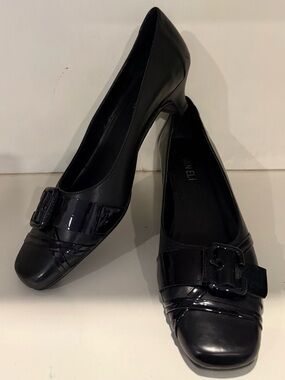 VANELI Black Leather Buckle Pump